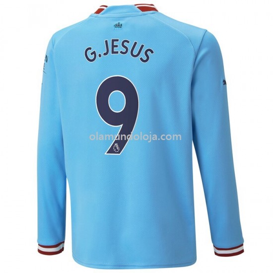 Camisola Manchester City G.Jesus 9 Equipamento Primeiro 2022-2023 Manga Larga